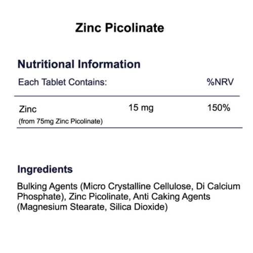 Zinc Picolinate 15mg x 120 Tablets - Bioavailable, Chelated Form 2