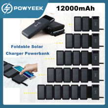 (2st solpaneler)12000mAh hopfällbar solladdare Powerbank Trådlös Power Bank Portabelt externt batteri