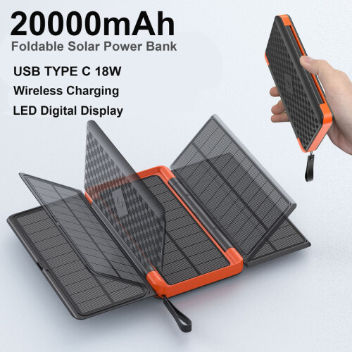 (10000mAh-Πράσινο)20000mAh Πτυσσόμενη ηλιακή τράπεζα ισχύος με 3 ηλιακά 1