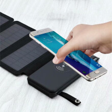 (4st solpaneler)12000mAh trådlös Power Bank hopfällbar solladdare Powerbank Portabelt externt batteri