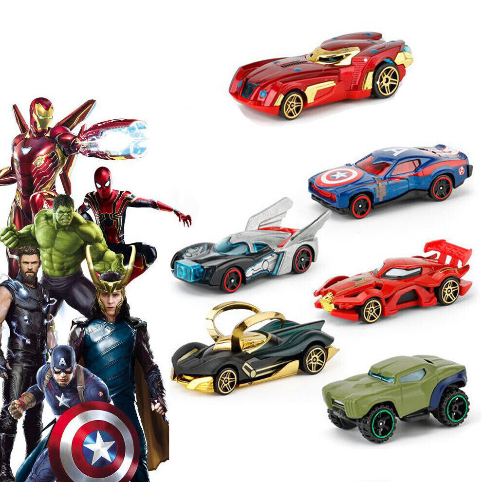 Modèle de voiture de course en métal Avengers, jouet pour garçon, kit de 6 pièces, cadeau