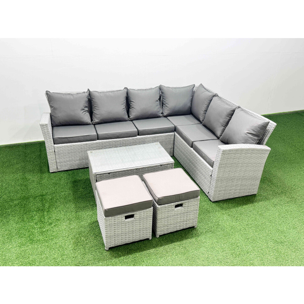 Fimous Garden Outdoor Pe Rattan Furniture Set 8 Seater Rattan Garden Sofa Set With Oblong Coffee Table Light Grey Mixed