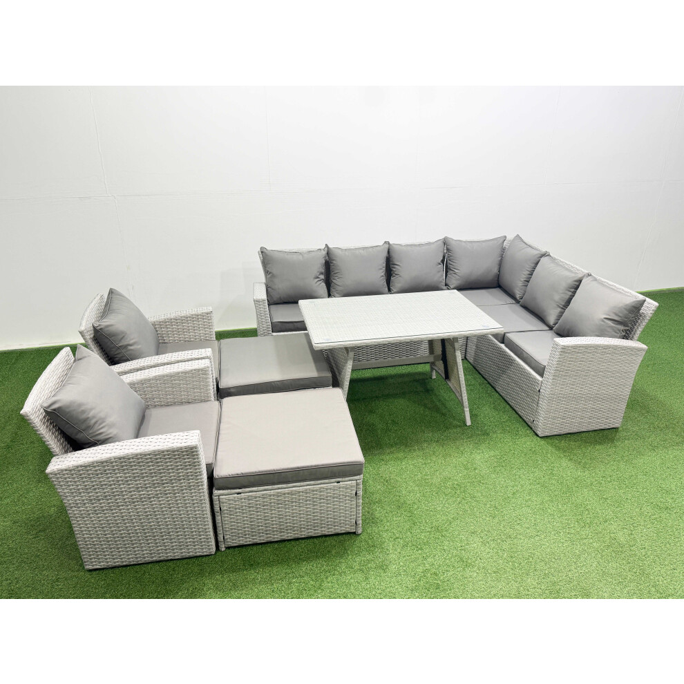 B&Q - 10 Seater Garden Outdoor Rattan Furniture Set Rattan Corner Sofa Oblong Dining Table With 2 Armchairs 2 Big Footstools - Image 2