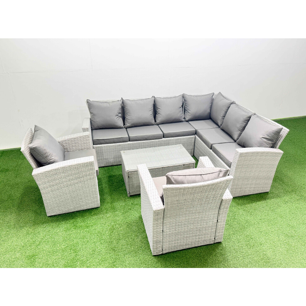 B&Q - Garden Outdoor Pe Rattan Furniture Set 8 Seater Rattan Garden Sofa Set With 2 Chairs Light Grey Mixed - Image 2