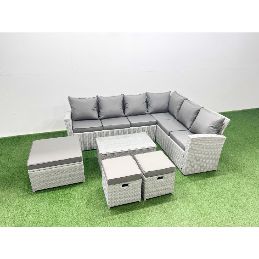 Fimous Garden Outdoor Pe Rattan Furniture Set 9 Seater Rattan Garden Sofa Set With Oblong Coffee Table Light Grey Mixed