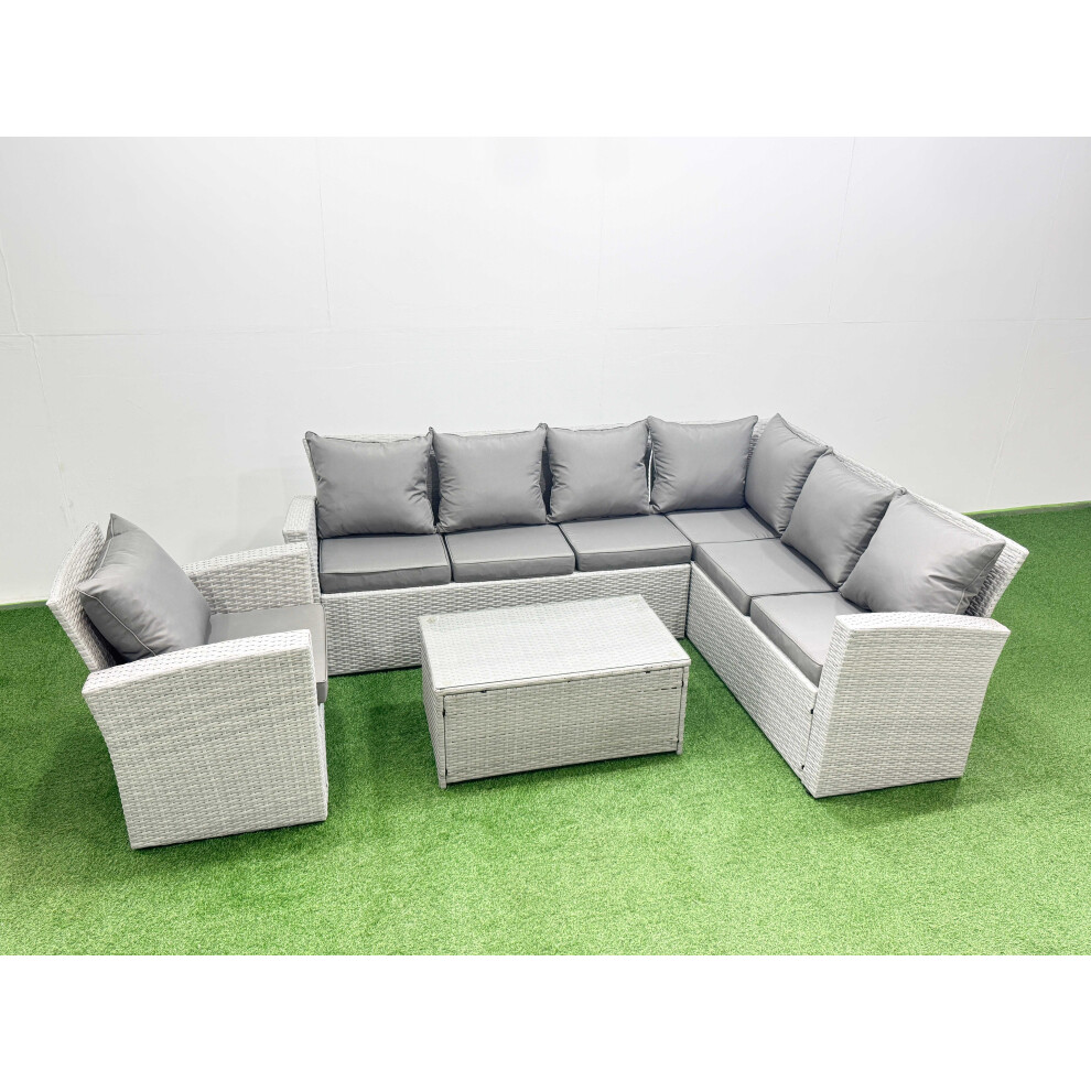 Fimous Garden Outdoor Pe Rattan Furniture Set 7 Seater Rattan Garden Sofa Set With Big Footstool Light Mixed Grey