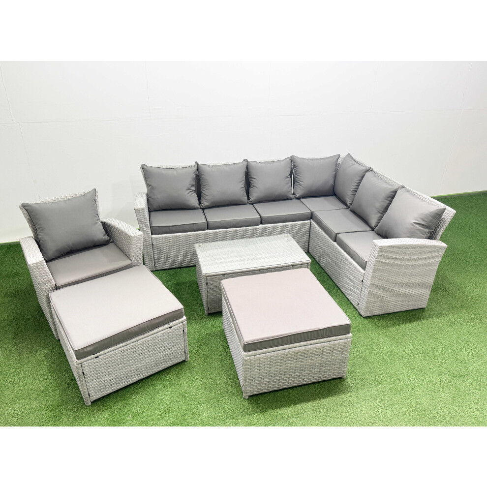 Fimous Light/Grey Garden Outdoor Pe Rattan Furniture Set 9 Seater Rattan Garden Sofa Set With 2 Big Footstools Mixed - Image 2