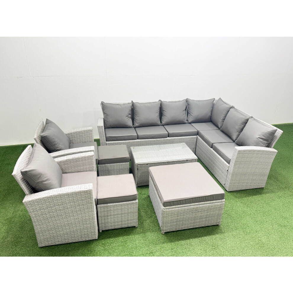 Fimous Garden Outdoor Pe Rattan Furniture Set 11 Seater Rattan Garden Sofa Set With 3 Footstools Light Grey Mixed