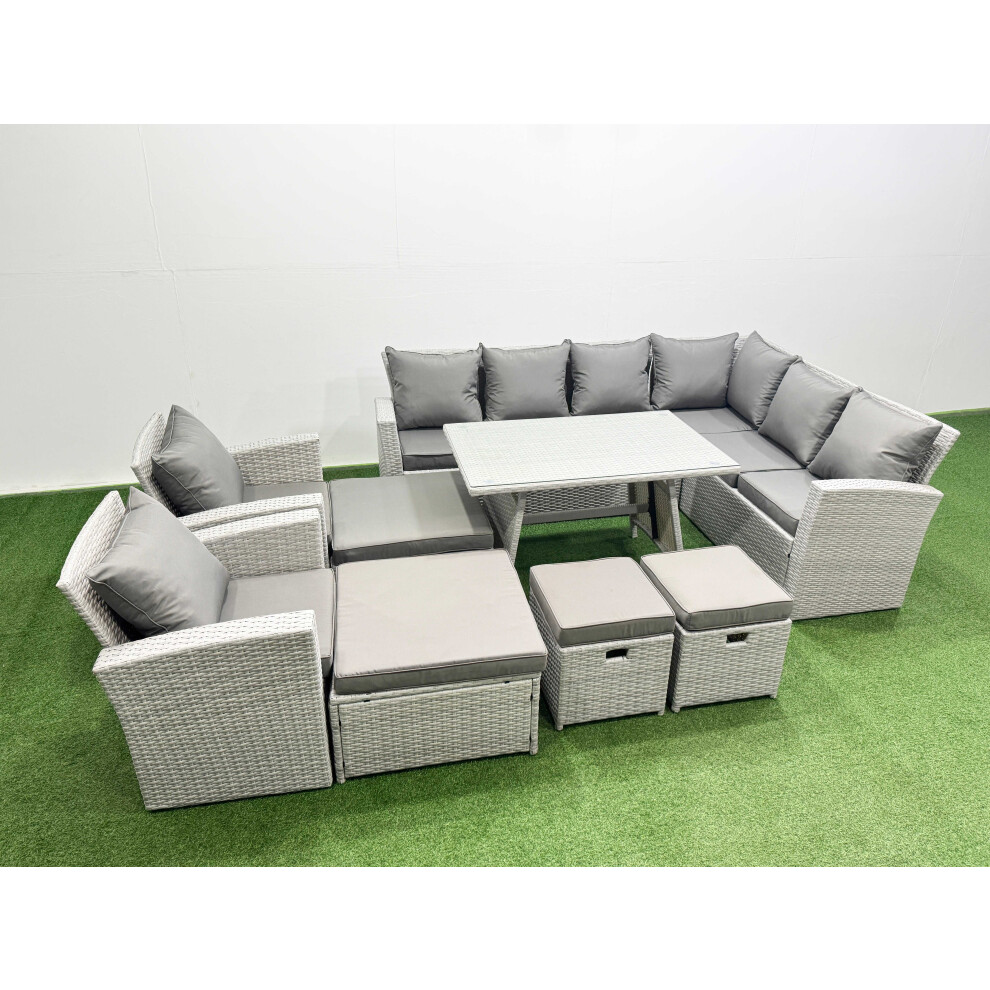 B&Q - 12 Seater Garden Outdoor Rattan Furniture Set Rattan Corner Sofa Oblong Dining Table With 2 Armchairs 4 Footstools - Image 2