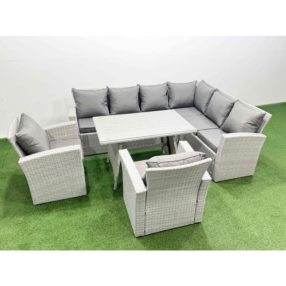 B&Q - 8 Seater Garden Outdoor Rattan Furniture Set Rattan Corner Sofa Oblong Dining Table With 2 Armchairs Light Grey Mixed - Image 2