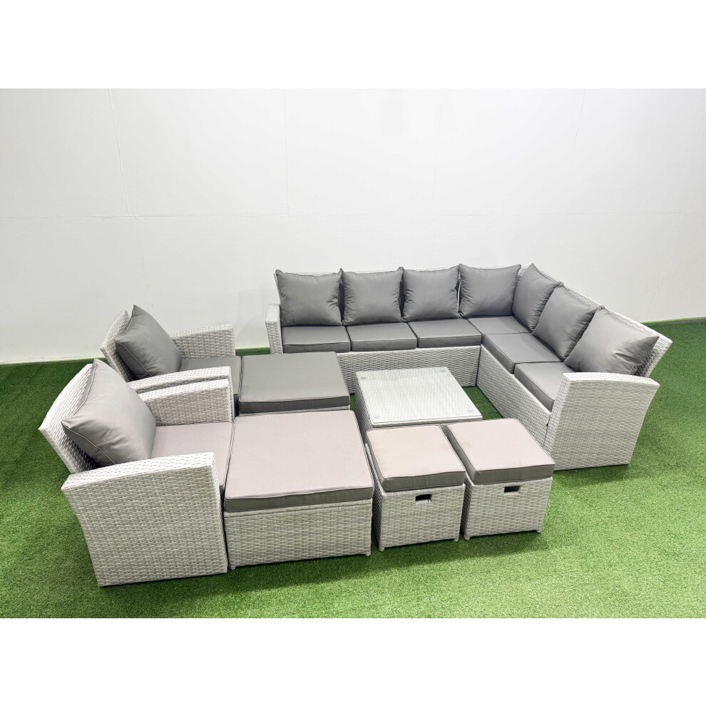 Fimous Rattan Garden Outdoor Furniture Set 12 Seater Rattan Garden Sofa Set With 2 Armchairs 4 Footstools Light Mixed Grey