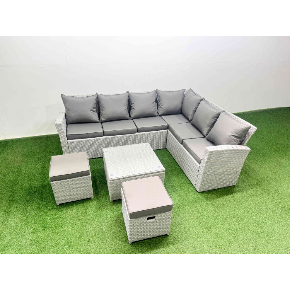 Fimous Light/Grey Garden Outdoor Pe Wicker Rattan Furniture Set 8 Seater Rattan Garden Sofa Set With Square Coffee Table Mixed - Image 2