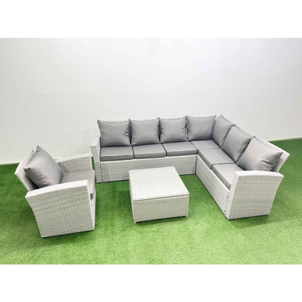Fimous Rattan Garden Outdoor Furniture Set 7 Seater Rattan Garden Sofa Set With Armchair Light Grey Mixed