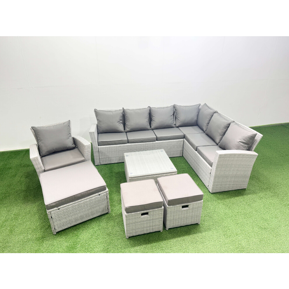 Fimous Rattan Garden Outdoor Furniture Set 10 Seater Rattan Garden Sofa Set With Armchair 3 Footstools Light Mixed Grey