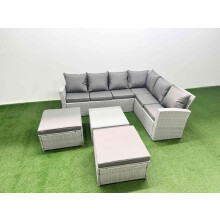 Fimous Garden Outdoor PE Rattan Furniture Set 8 Seater Rattan Garden Sofa Set with Square Coffee Table Light Grey Mixed