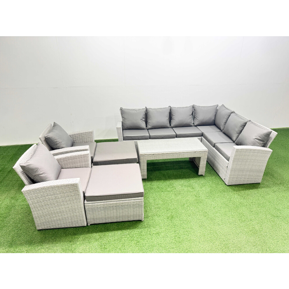 Fimous Unisex Light Grey Rattan Furniture Set Pieces Outdoor Sofa Coffee Table Set 2 Chairs In Size 7 - Image 2
