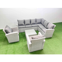 Fimous Rattan Garden Outdoor Furniture Set 8 Seater Rattan Garden Sofa Set with 2 Armchairs Light Grey Mixed
