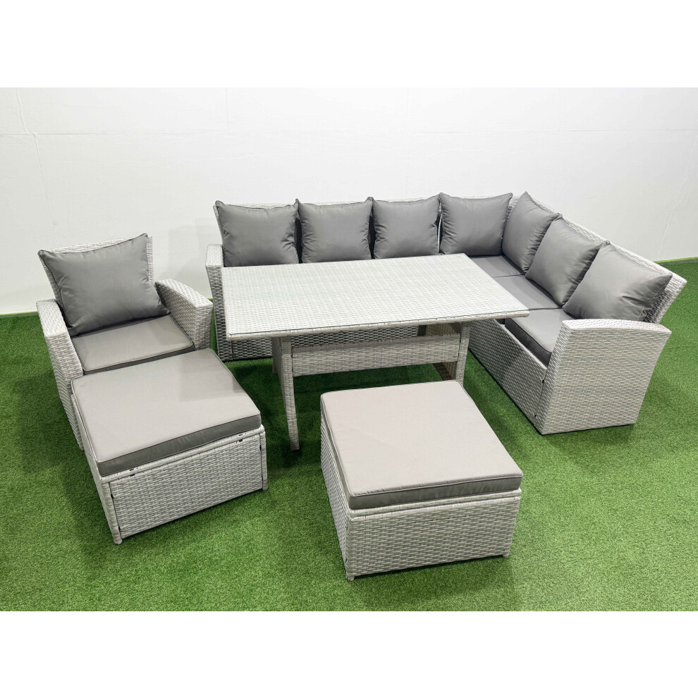 B&Q - Rattan Garden Furniture Set Outdoor 9 Seater Patio Dining Corner Sofa Sets With Dining Table Chair 2 Big Footstools - Image 2