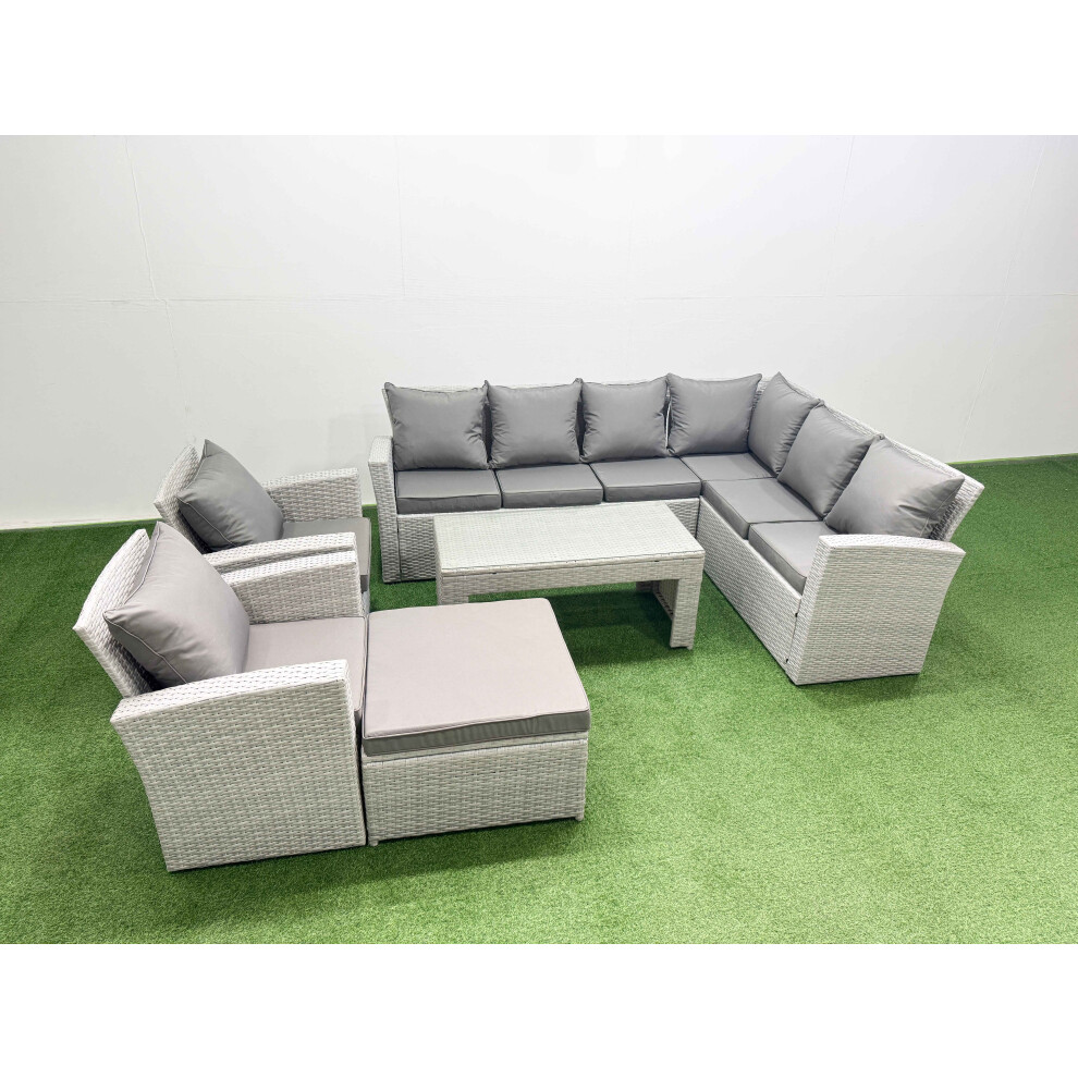 Fimous Unisex Light Grey Rattan Furniture Set Pieces Outdoor Sofa Coffee Table With 2 Chairs In Size 6 - Image 2