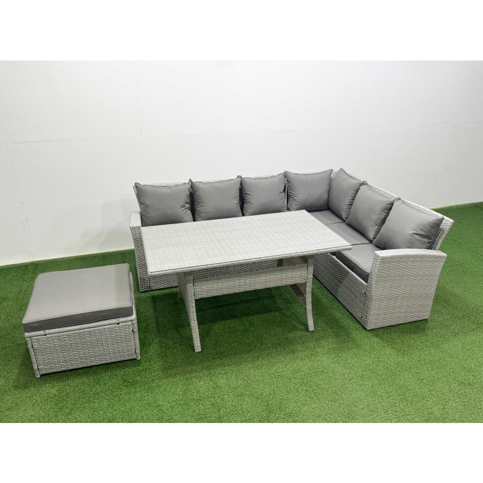 Fimous Light/Grey Rattan Garden Furniture Set Outdoor 7 Seater Patio Dining Corner Sofa Sets With Dining Table Big Footstool Mixed - Image 2