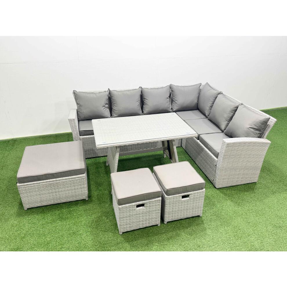 Fimous Light/Grey 9 Seater Garden Outdoor Rattan Furniture Set Rattan Corner Sofa Oblong Dining Table Set With 3 Footstools Mixed - Image 2