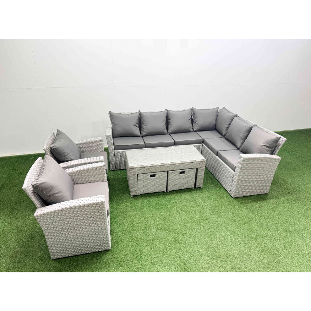 Fimous Unisex Light Grey Rattan Furniture Set Pieces Outdoor Sofa Coffee Table With 2 Chairs In Size 7 - Image 2
