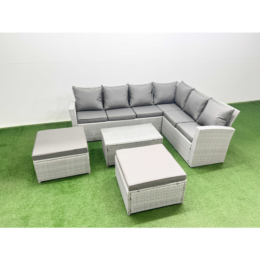 Fimous Garden Outdoor Pe Rattan Furniture Set 8 Seater Rattan Garden Sofa Set With Oblong Coffee Table Light Grey Mixed