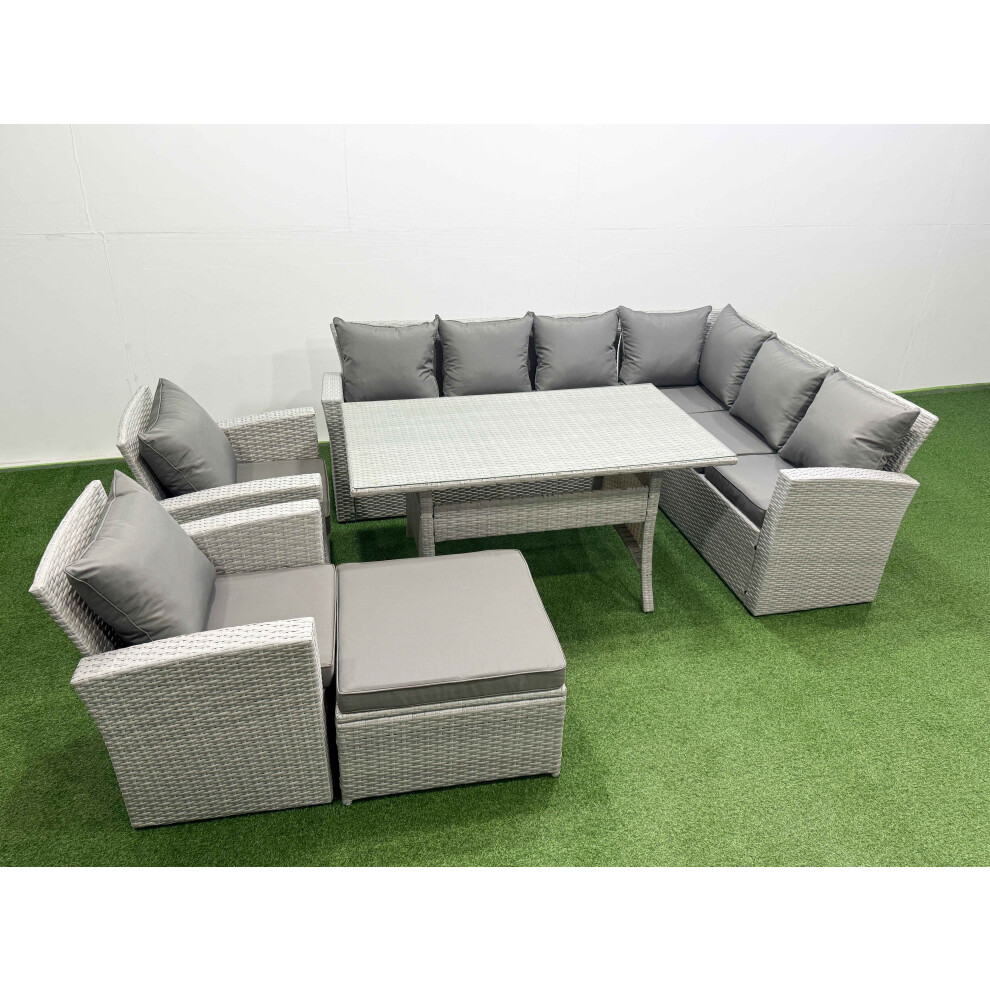 Fimous Light/Grey Rattan Garden Furniture Set Outdoor 9 Seater Patio Dining Corner Sofa Sets With Dining Table Chair Big Footstool Mixed - Image 2