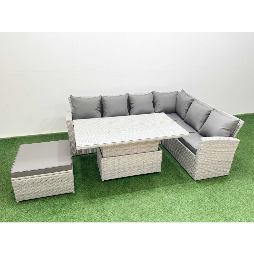 Fimous Unisex Light Grey Seat Rattan Garden Furniture Corner Sofa Set With Armchair Big Stool In Size 7 - Image 2