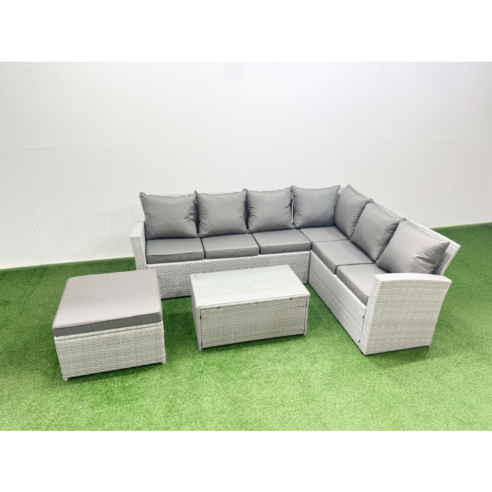 Fimous Garden Outdoor Pe Rattan Furniture Set 7 Seater Rattan Garden Sofa Set With Oblong Coffee Table Light Grey Mixed