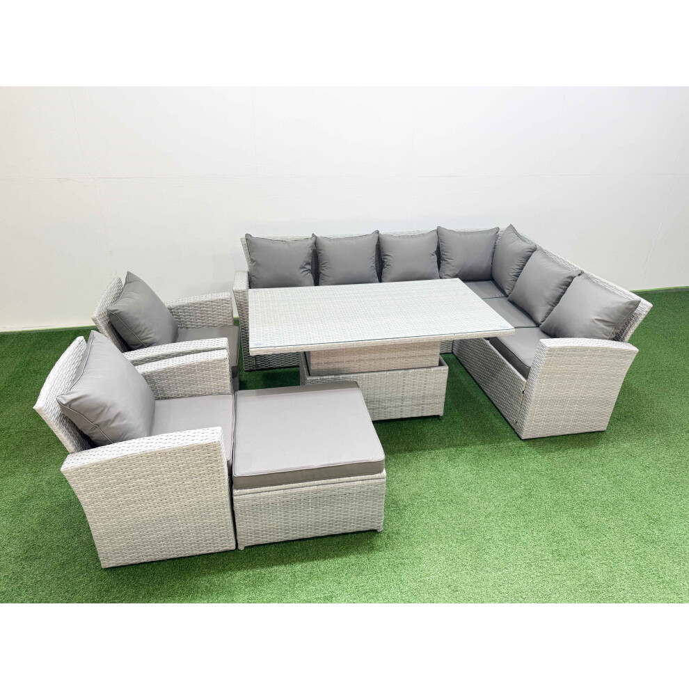 Fimous Unisex Light Grey Seat Rattan Garden Furniture Corner Sofa Set With Stool Size 9 - Image 2