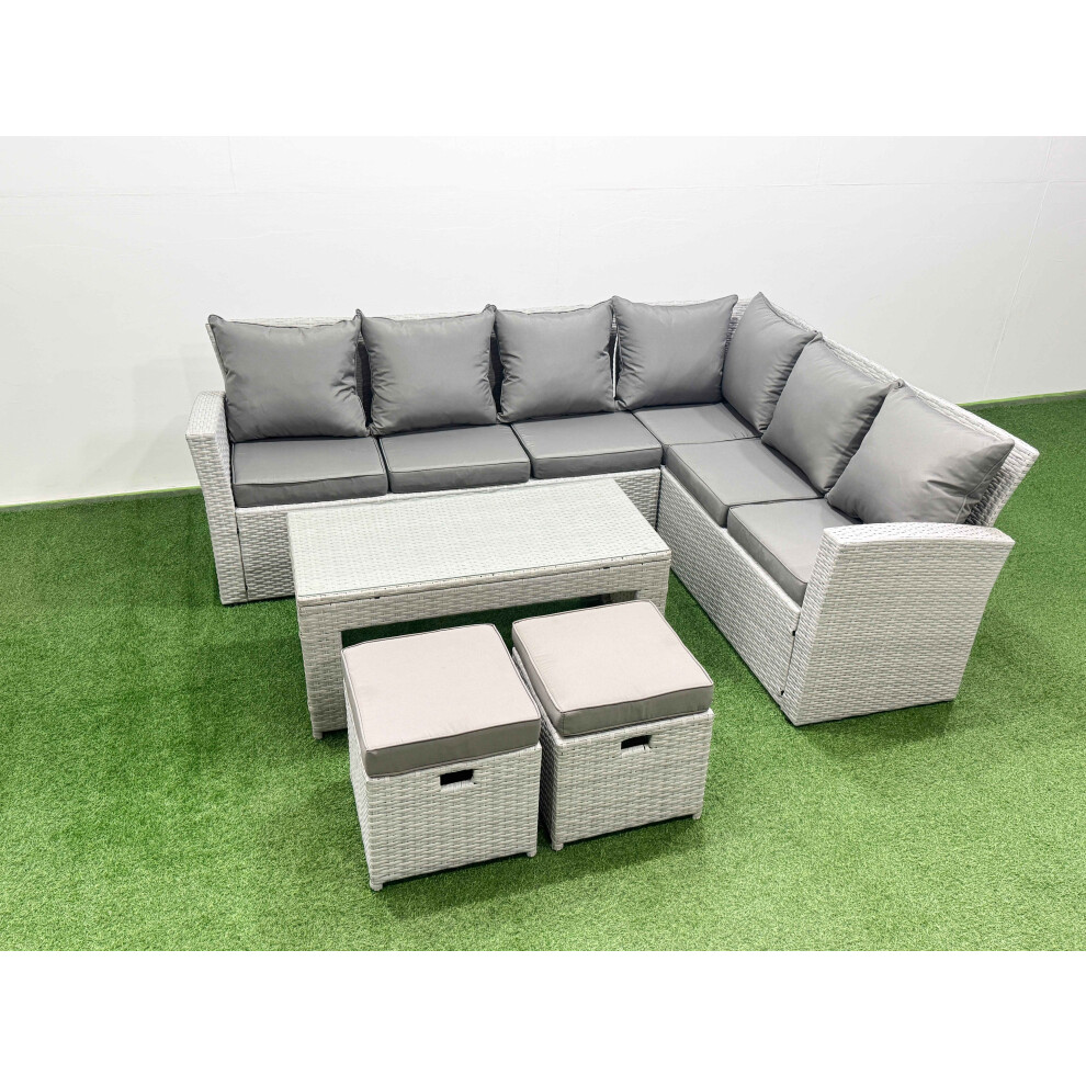 Fimous Light/Grey 8 Seater Garden Outdoor Rattan Furniture Set Rattan Corner Sofa Oblong Coffee Table Set With 2 Small Footstools Mixed - Image 2