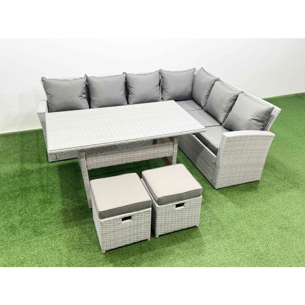 Rackhams Light/Grey Rattan Garden Furniture Set Outdoor 8 Seater Patio Dining Corner Sofa Sets With Dining Table 2 Small Footstools Mixed - Image 2