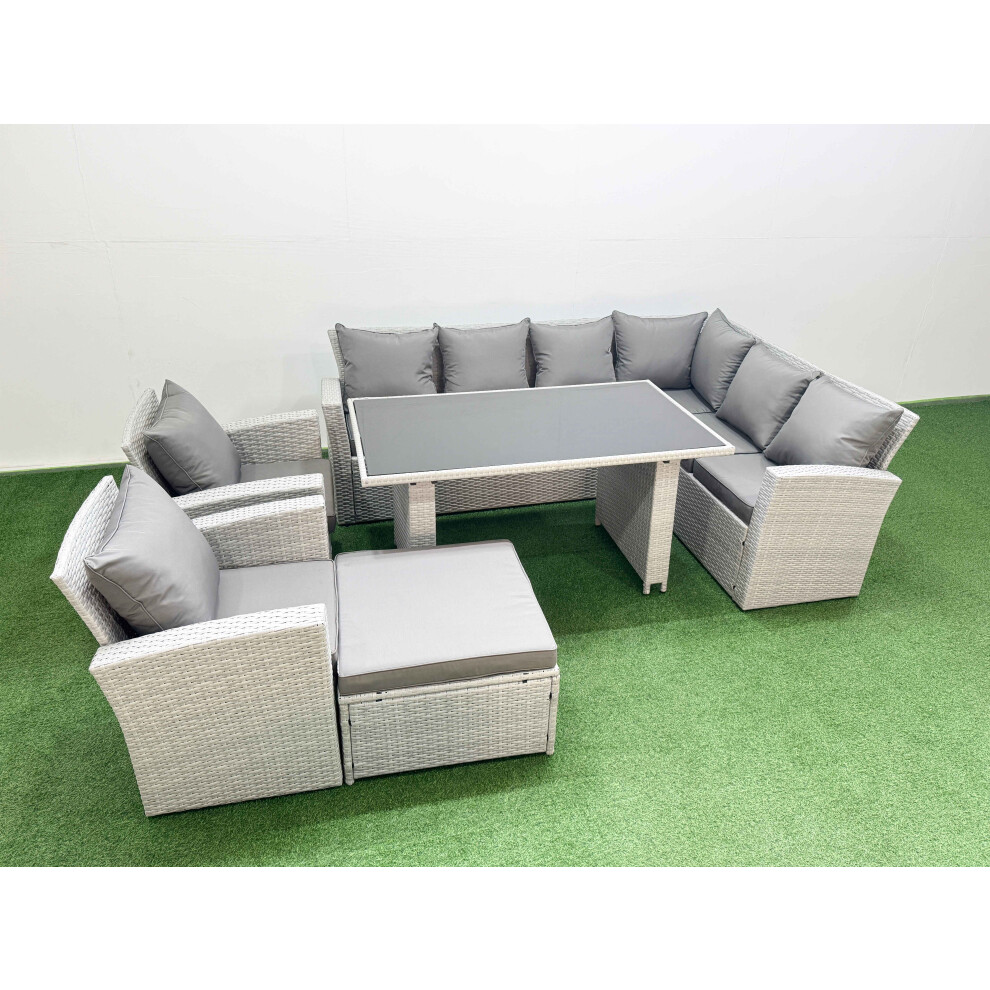 B&Q - Outdoor Garden Furniture Sets 9 Seater Wicker Rattan Corner Sofa Sets With Dining Table Big Footstool Light Grey - Image 2