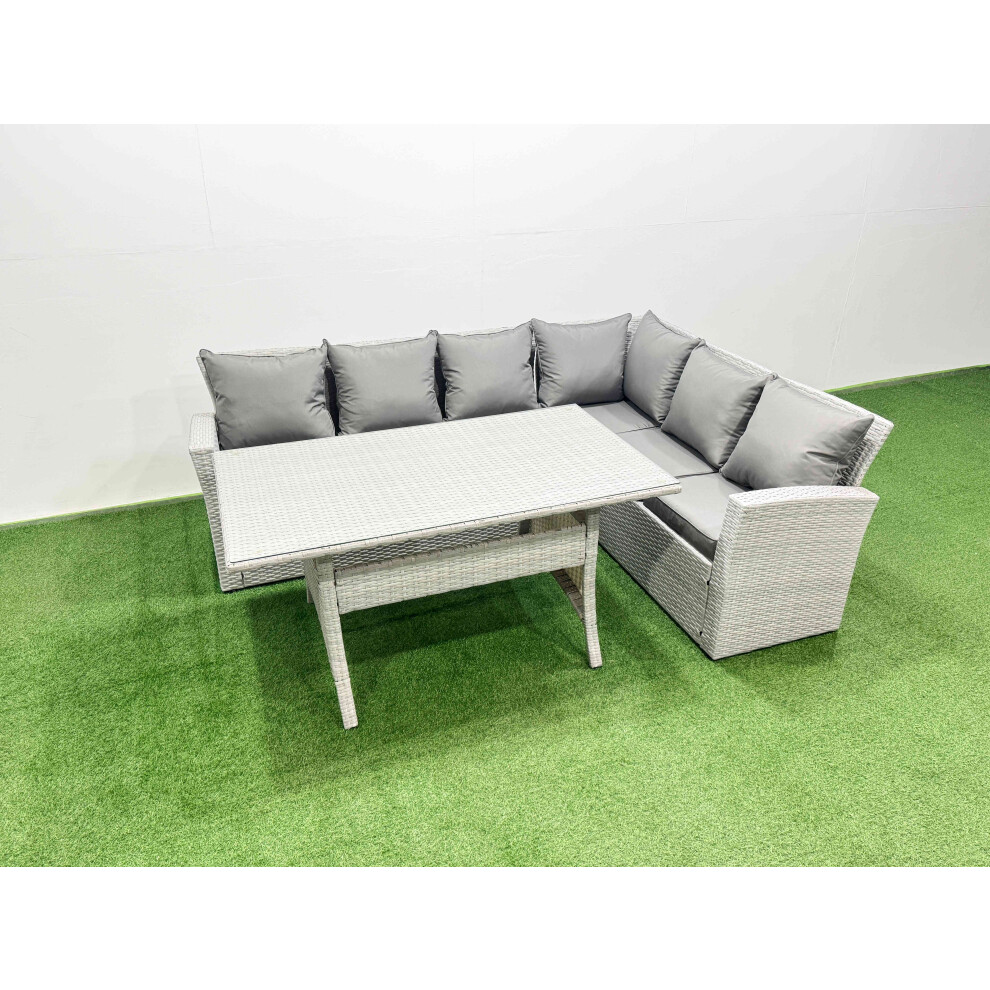Rackhams Light/Grey Rattan Garden Furniture Set Outdoor 6 Seater Patio Dining Corner Sofa Sets With Dining Table Mixed - Image 2