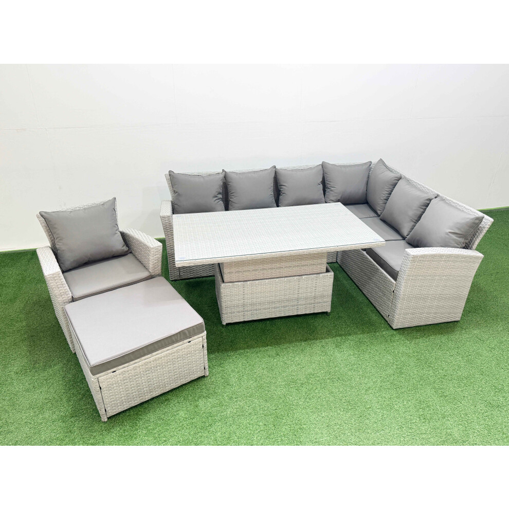 B&Q - 8 Seat Rattan Garden Furniture Corner Sofa Set Adjustable Lifting Dining Or Coffee Table Set With Footstool Light Grey - Image 2