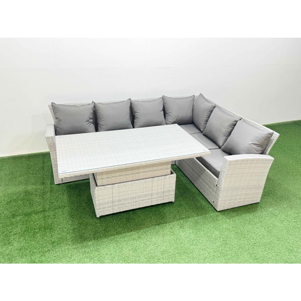 B&Q - 6 Seat Rattan Garden Furniture Corner Sofa Set Outdoor Adjustable Lifting Dining Or Coffee Table Set Light Grey - Image 2