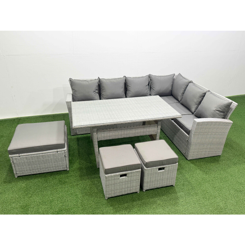 B&Q - Rattan Garden Furniture Set Outdoor 9 Seater Patio Dining Corner Sofa Sets With Dining Table 3 Footstools Light Grey Mixed - Image 2