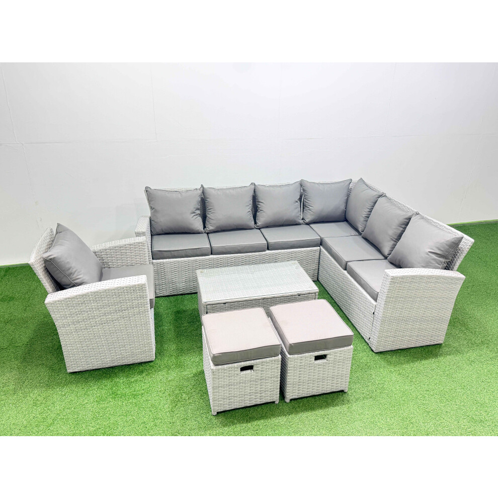Fimous Light/Grey Garden Outdoor Pe Rattan Furniture Set 9 Seater Rattan Garden Sofa Set With 2 Small Footstools Mixed - Image 2