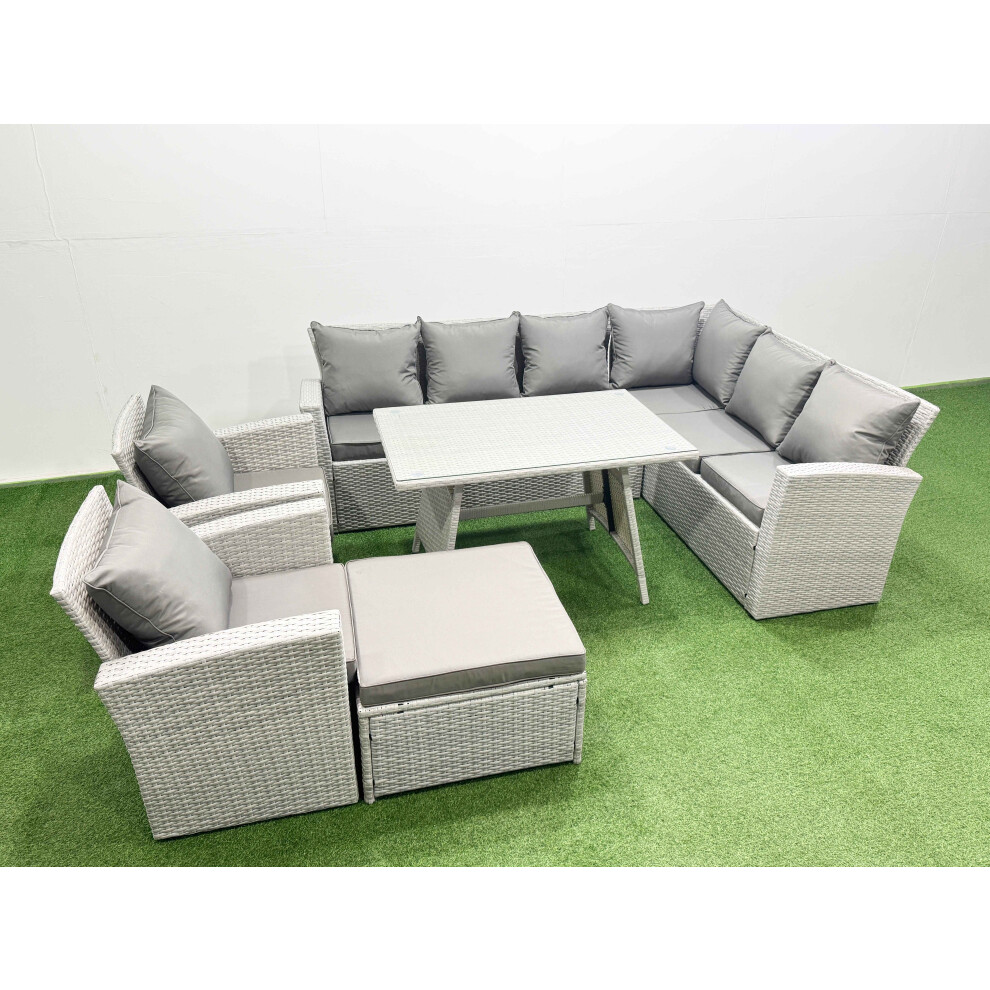 Fimous Unisex Light Grey Seater Garden Outdoor Rattan Furniture Set Dining Table In Size 9 - Image 2