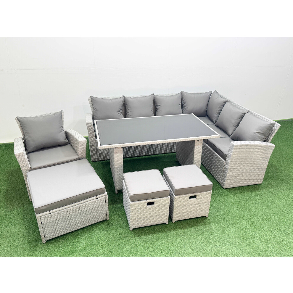 Fimous Outdoor Garden Furniture Sets 10 Seater Wicker Rattan Corner Sofa Sets With Rectangular Dining Table Lounge Sofa 3 Footstools Armchair