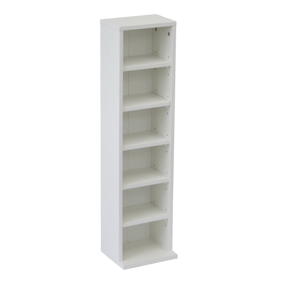 Oypla 6 Tier White Wooden CD DVD Game Book Shelf Storage Tower Rack - Fits 102 CDs