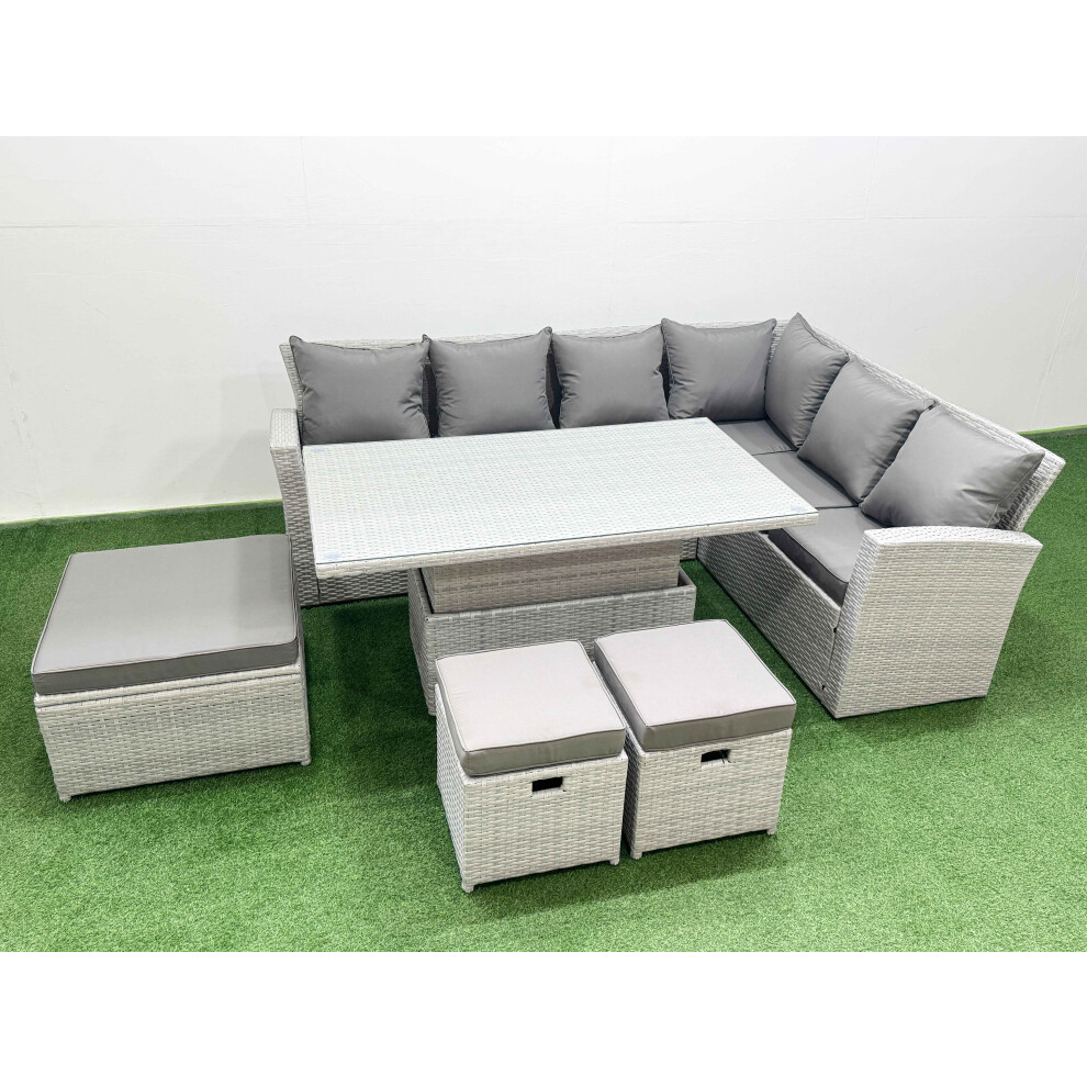 Fimous Light/Grey 9 Seat Rattan Garden Furniture Corner Sofa Set Outdoor Adjustable Lifting Dining Or Coffee Table Set With Armchair 3 Footstools - Image 2