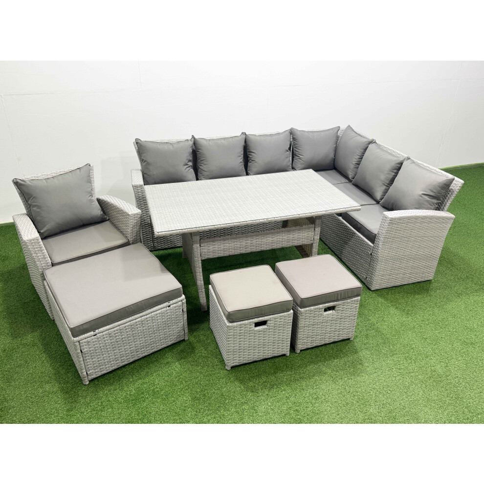 Fimous Light/Grey Rattan Garden Furniture Set Outdoor 10 Seater Patio Dining Corner Sofa Sets With Dining Table Chair 3 Footstools Mixed - Image 2