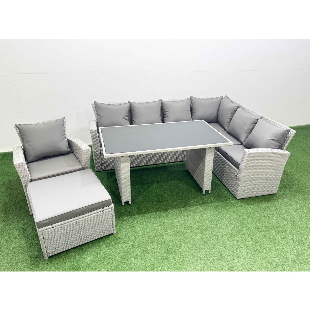 Fimous Outdoor Garden Furniture Sets 8 Seater Wicker Rattan Corner Sofa Sets With Rectangular Dining Table Lounge Sofa Big Footstool Armchair