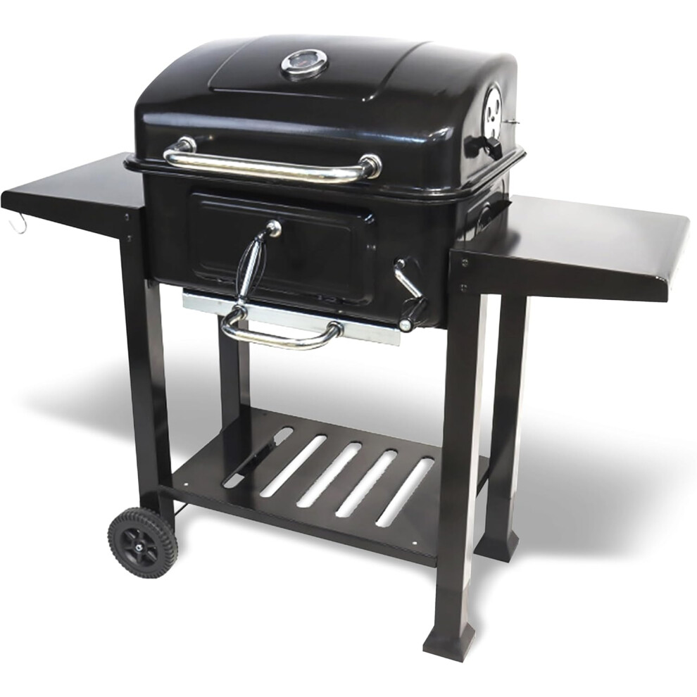 Barbecue Grill Large Portable Charcoal BBQ Smoker Side Table Adjustable Wheels