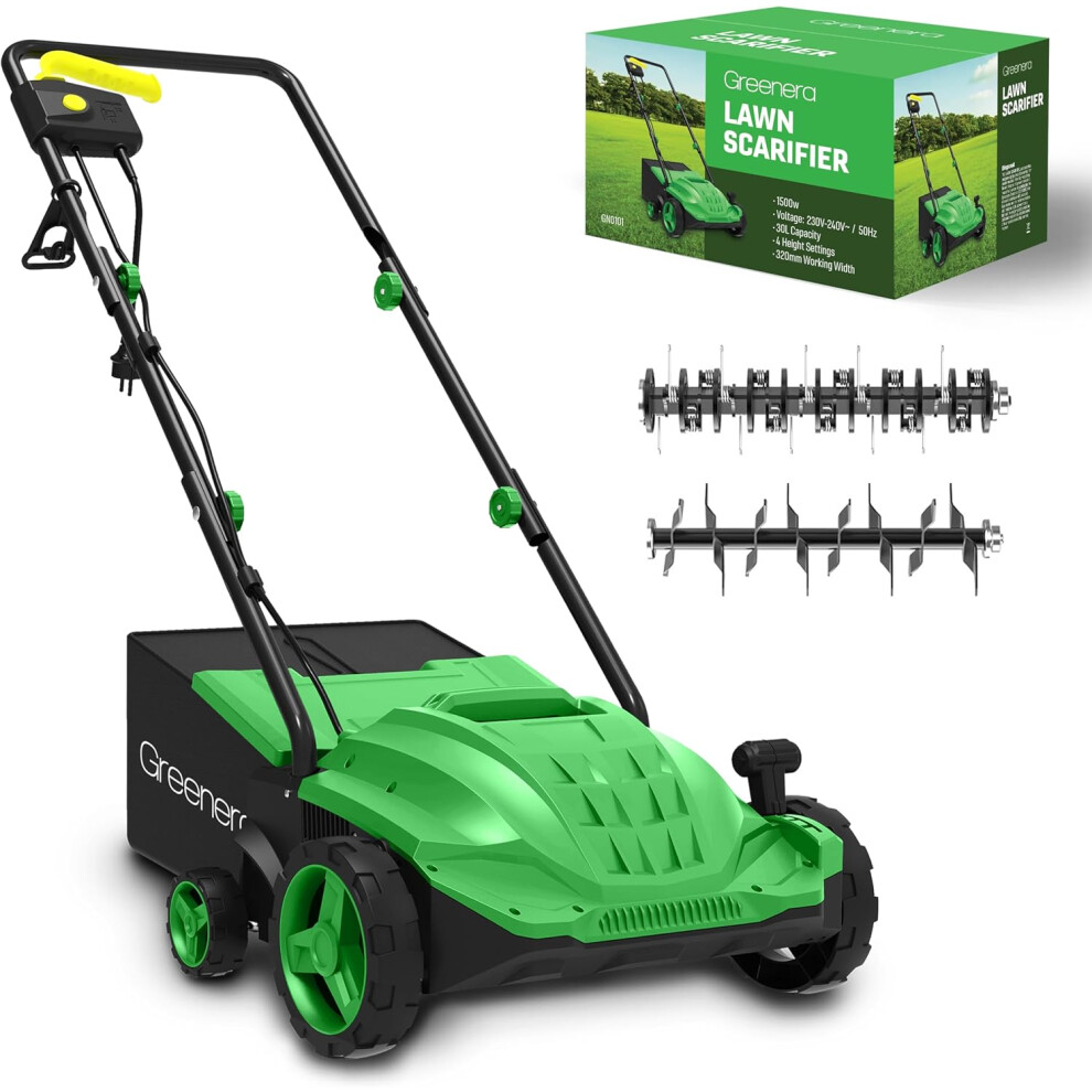 1500w Electric Lawn Scarifier Aerator Lawn Rake 30L Adjustable Foldable Handles