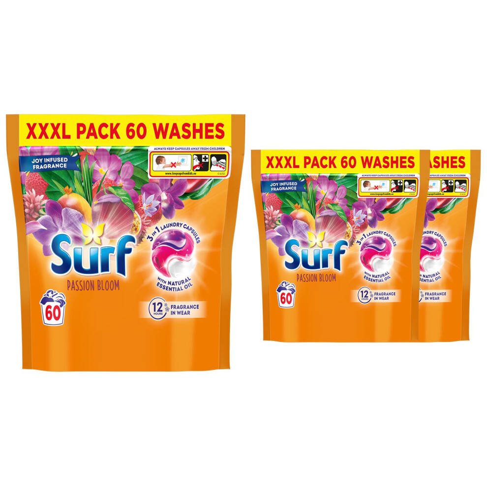 Surf Xxxl 3 In 1 Laundry Washing Detergent Capsules Passion Bloom,180W