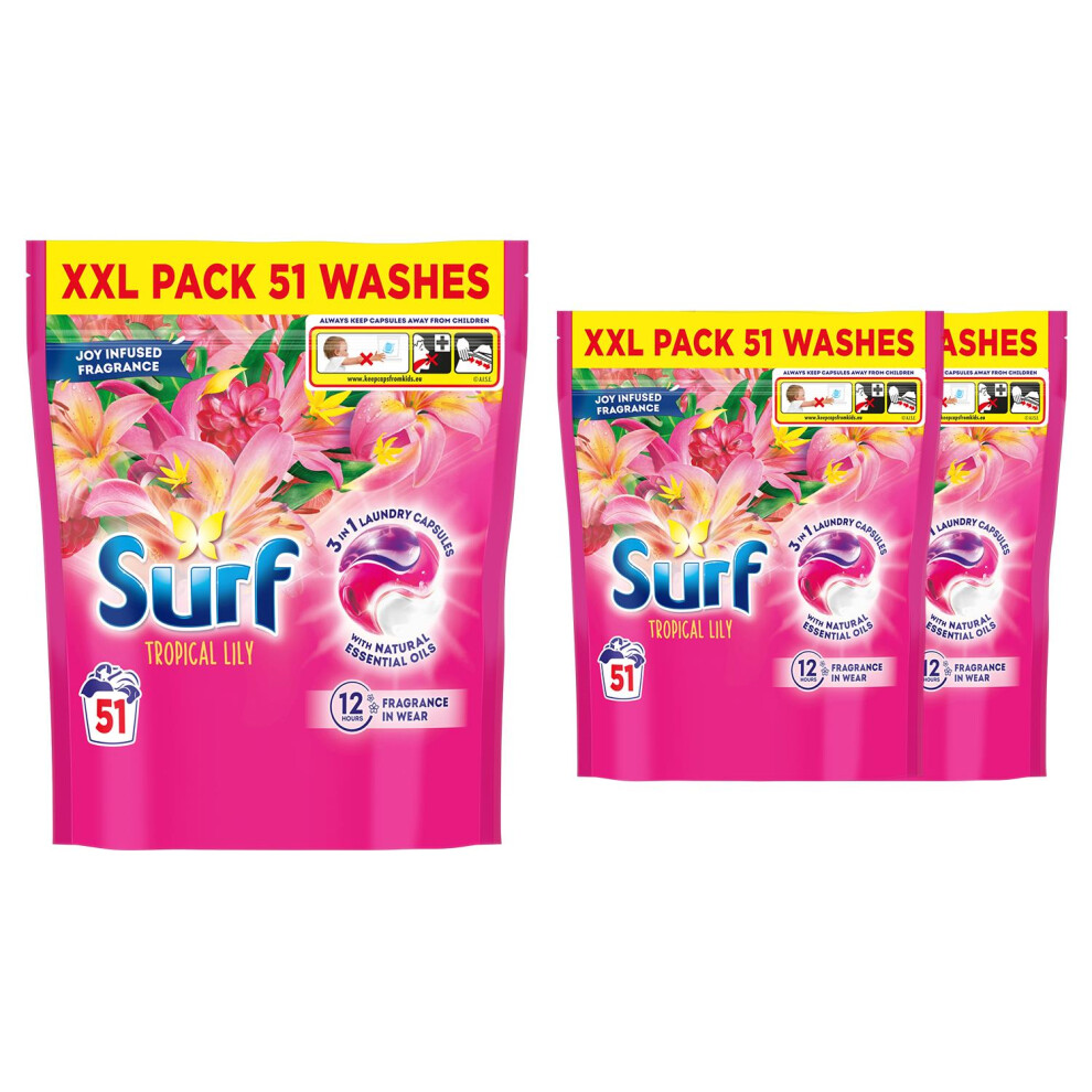 Surf 3 In 1 Laundry Washing Detergent Capsules Tropical Lily, 153 W
