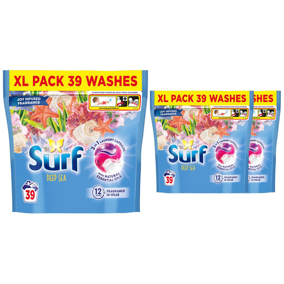 Surf 3 In 1 Laundry Washing Detergent Capsules Deep Sea, 117 W
